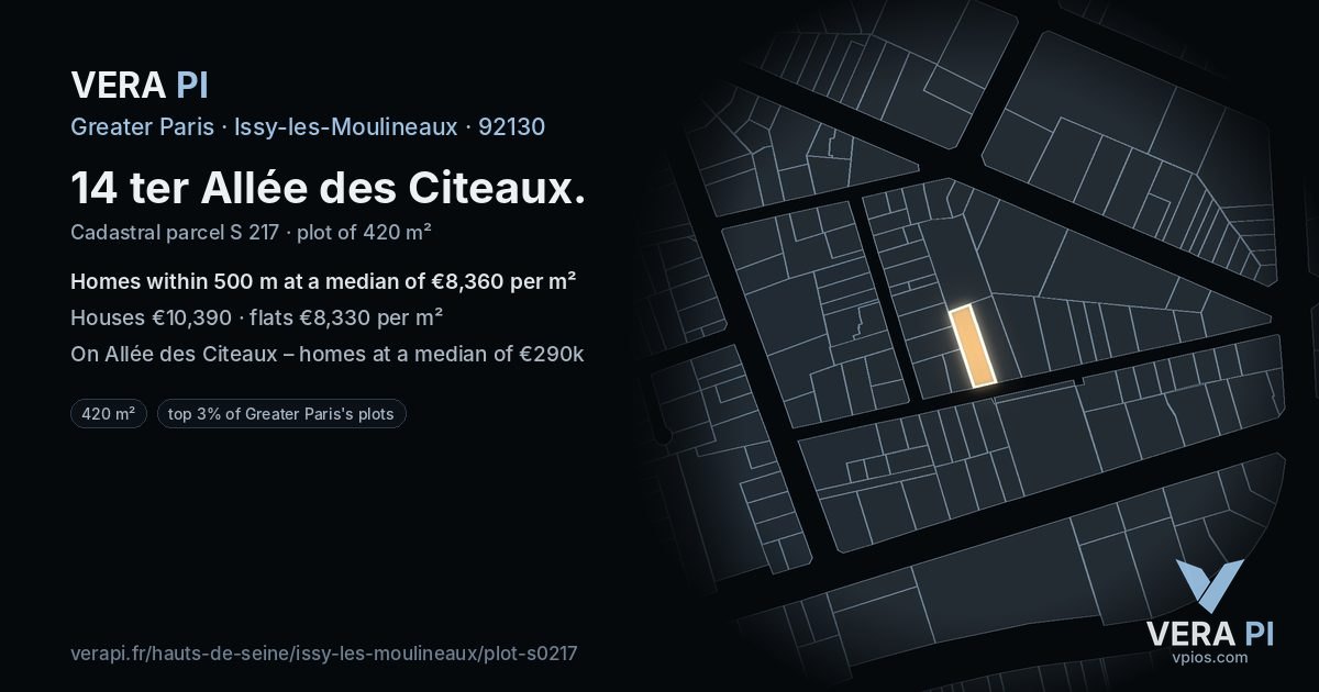 14 ter Allée des Citeaux, Issy-les-Moulineaux at night – the plot lit, the parcels around coloured by the prices near them