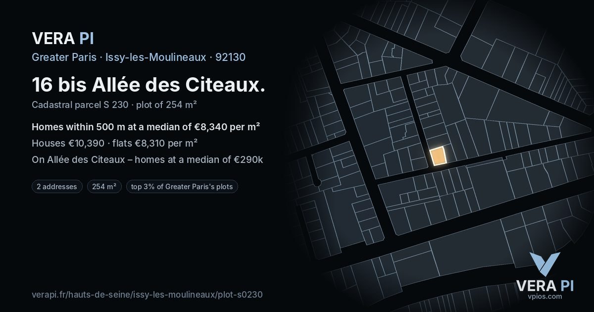 16 bis Allée des Citeaux, Issy-les-Moulineaux at night – the plot lit, the parcels around coloured by the prices near them
