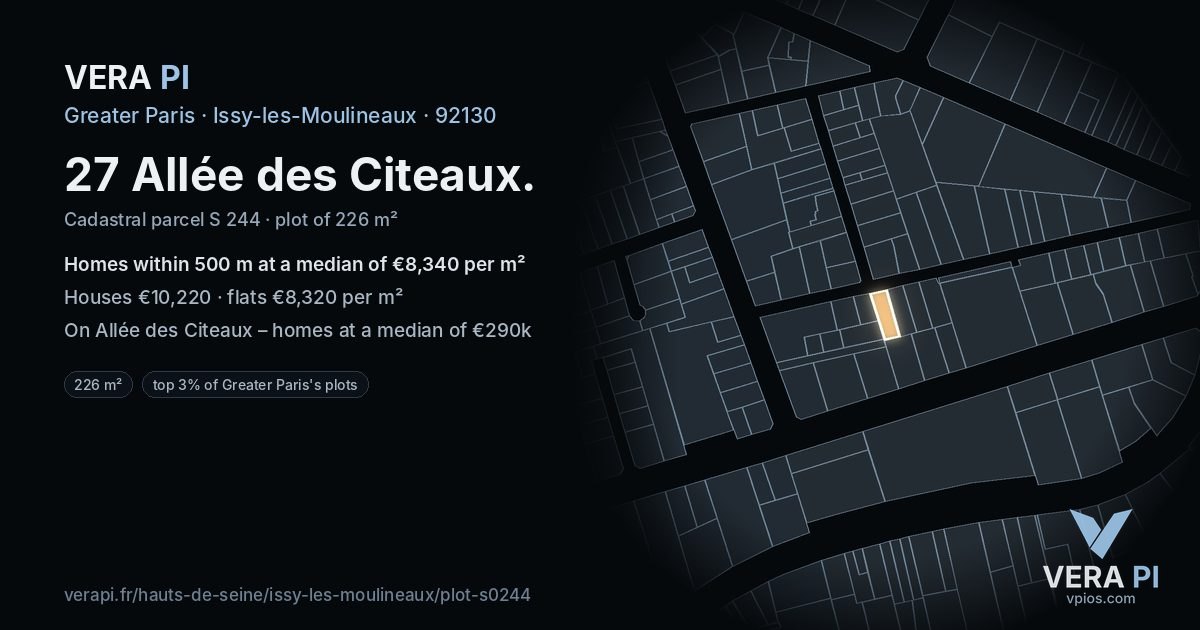27 Allée des Citeaux, Issy-les-Moulineaux at night – the plot lit, the parcels around coloured by the prices near them