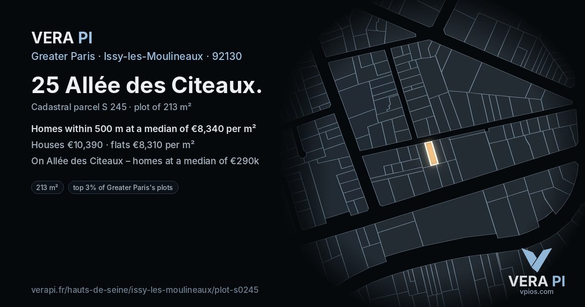 25 Allée des Citeaux, Issy-les-Moulineaux at night – the plot lit, the parcels around coloured by the prices near them
