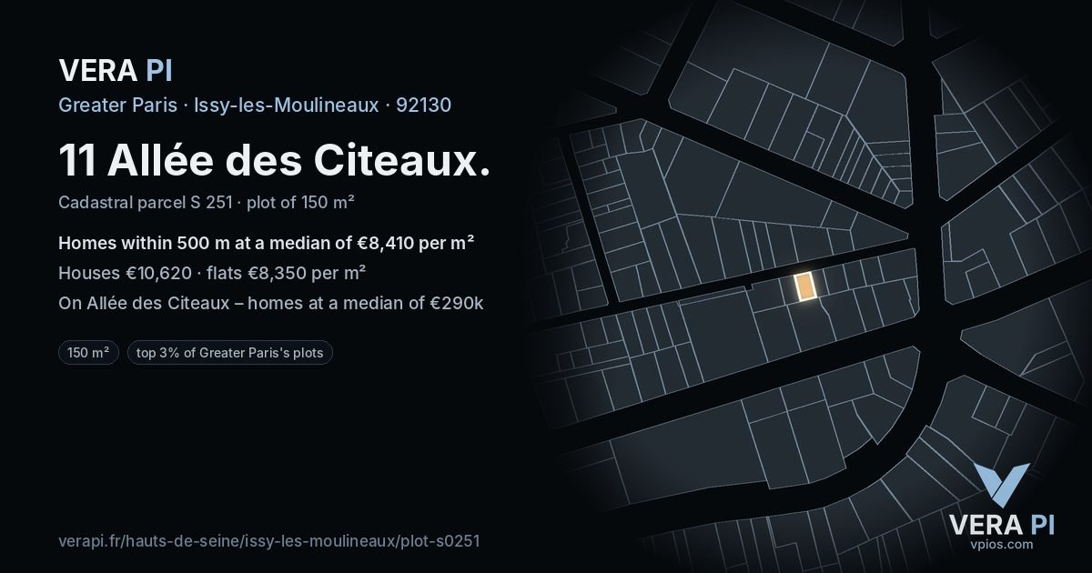 11 Allée des Citeaux, Issy-les-Moulineaux at night – the plot lit, the parcels around coloured by the prices near them
