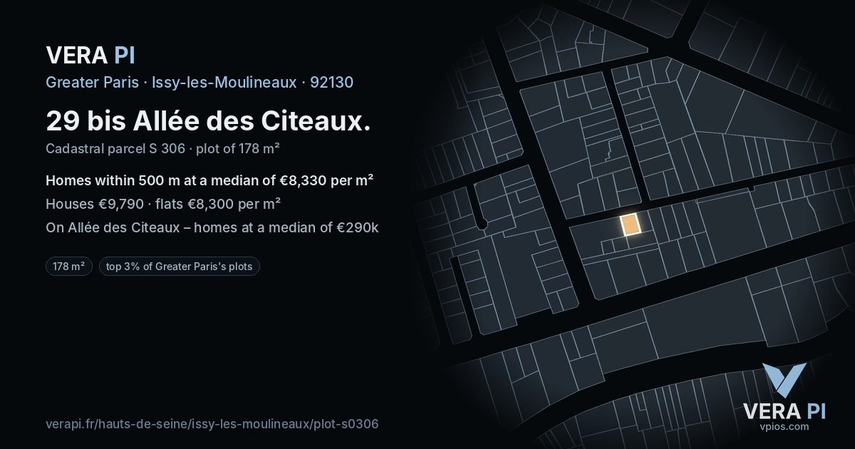 29 bis Allée des Citeaux, Issy-les-Moulineaux at night – the plot lit, the parcels around coloured by the prices near them