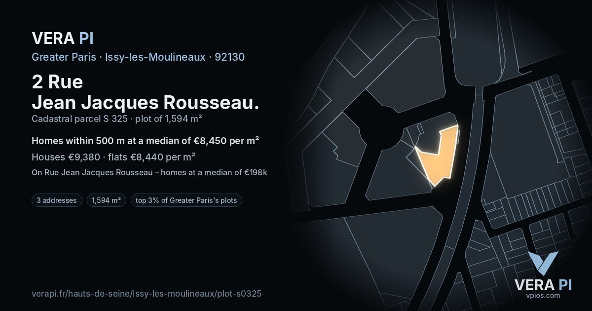2 Rue Jean Jacques Rousseau, Issy-les-Moulineaux at night – the plot lit, the parcels around coloured by the prices near them