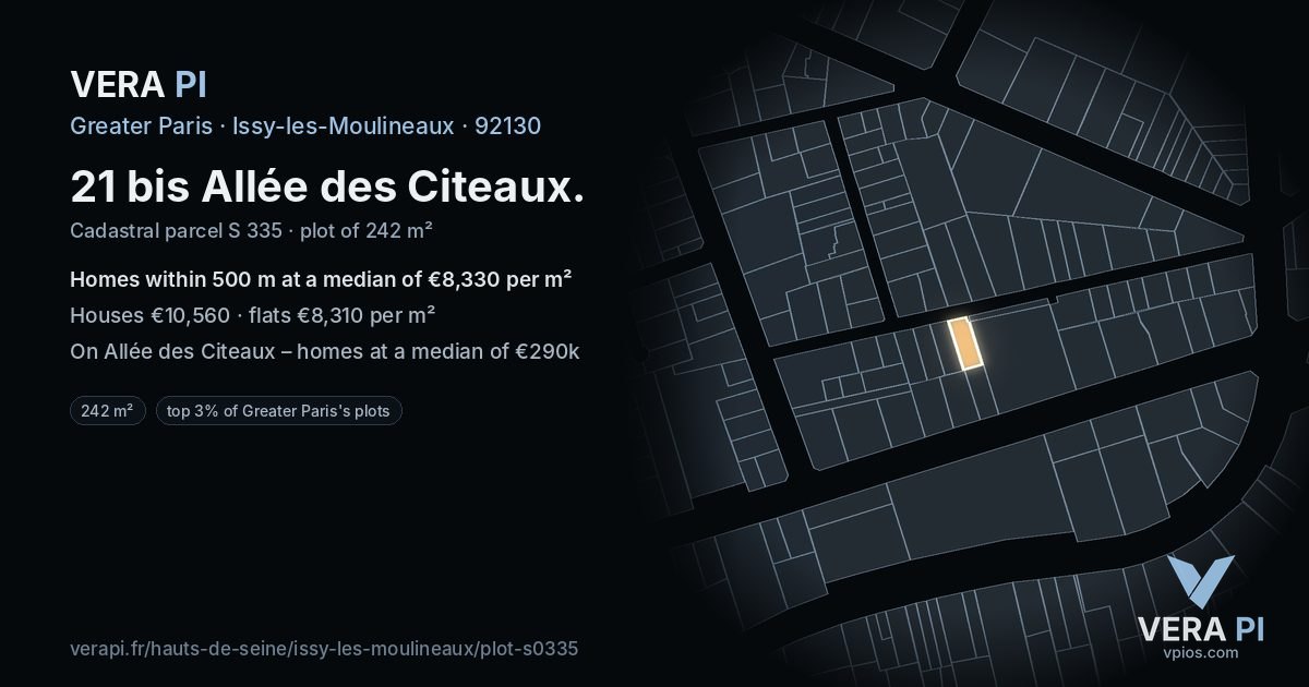 21 bis Allée des Citeaux, Issy-les-Moulineaux at night – the plot lit, the parcels around coloured by the prices near them
