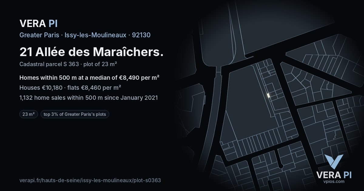 21 Allée des Maraîchers, Issy-les-Moulineaux at night – the plot lit, the parcels around coloured by the prices near them