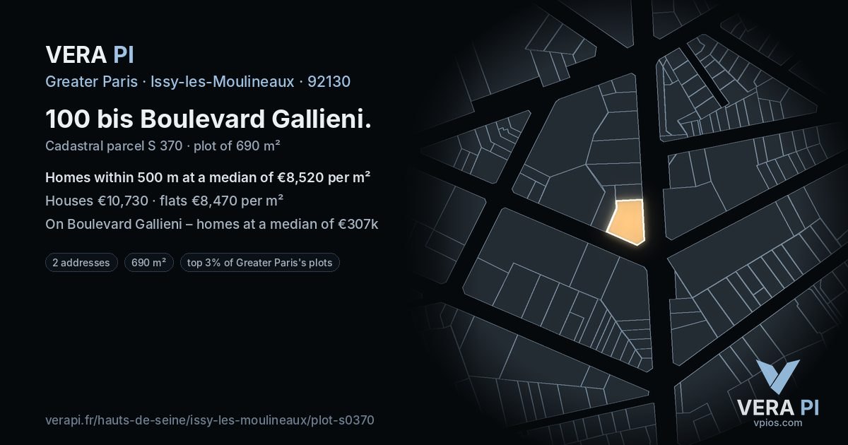 100 bis Boulevard Gallieni, Issy-les-Moulineaux at night – the plot lit, the parcels around coloured by the prices near them