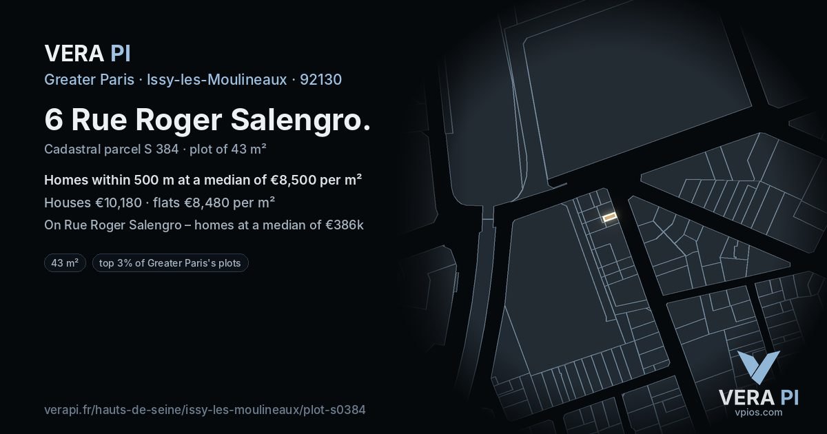 6 Rue Roger Salengro, Issy-les-Moulineaux at night – the plot lit, the parcels around coloured by the prices near them