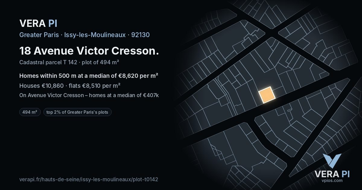 18 Avenue Victor Cresson, Issy-les-Moulineaux at night – the plot lit, the parcels around coloured by the prices near them