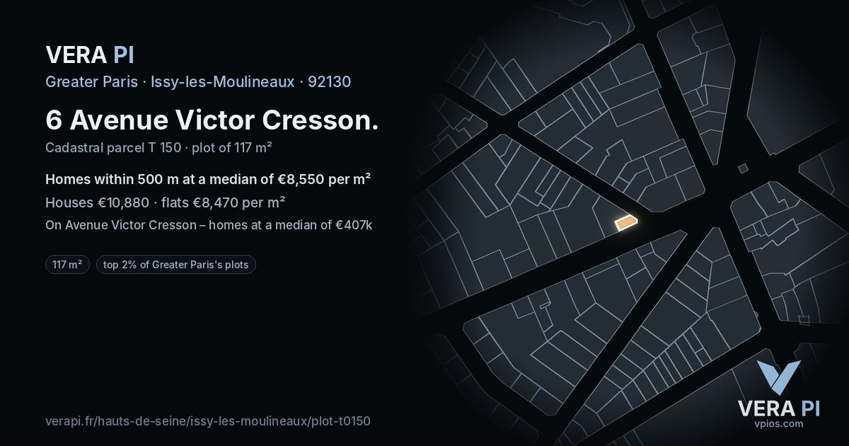6 Avenue Victor Cresson, Issy-les-Moulineaux at night – the plot lit, the parcels around coloured by the prices near them