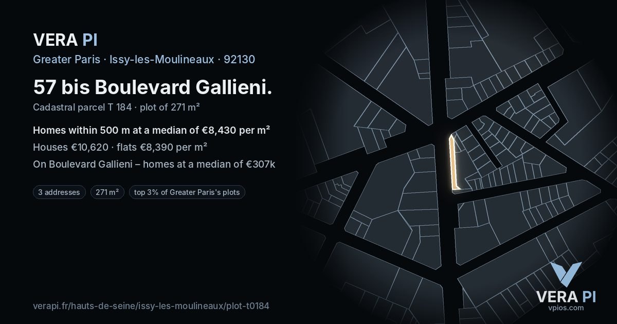 57 bis Boulevard Gallieni, Issy-les-Moulineaux at night – the plot lit, the parcels around coloured by the prices near them