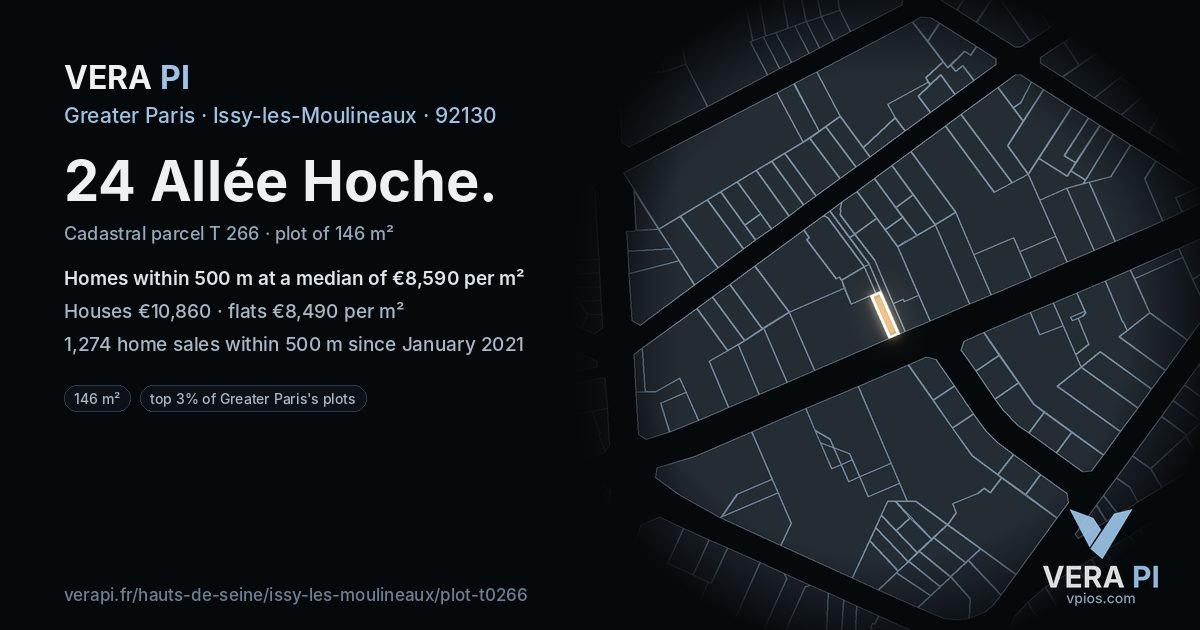 24 Allée Hoche, Issy-les-Moulineaux at night – the plot lit, the parcels around coloured by the prices near them