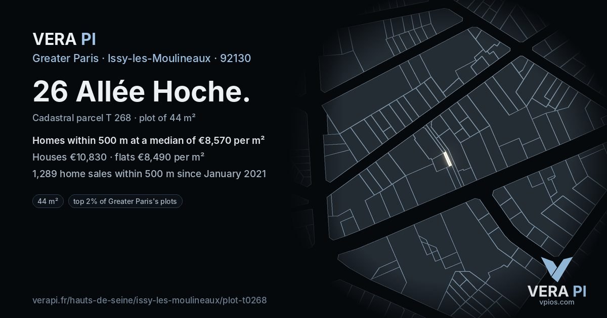 26 Allée Hoche, Issy-les-Moulineaux at night – the plot lit, the parcels around coloured by the prices near them