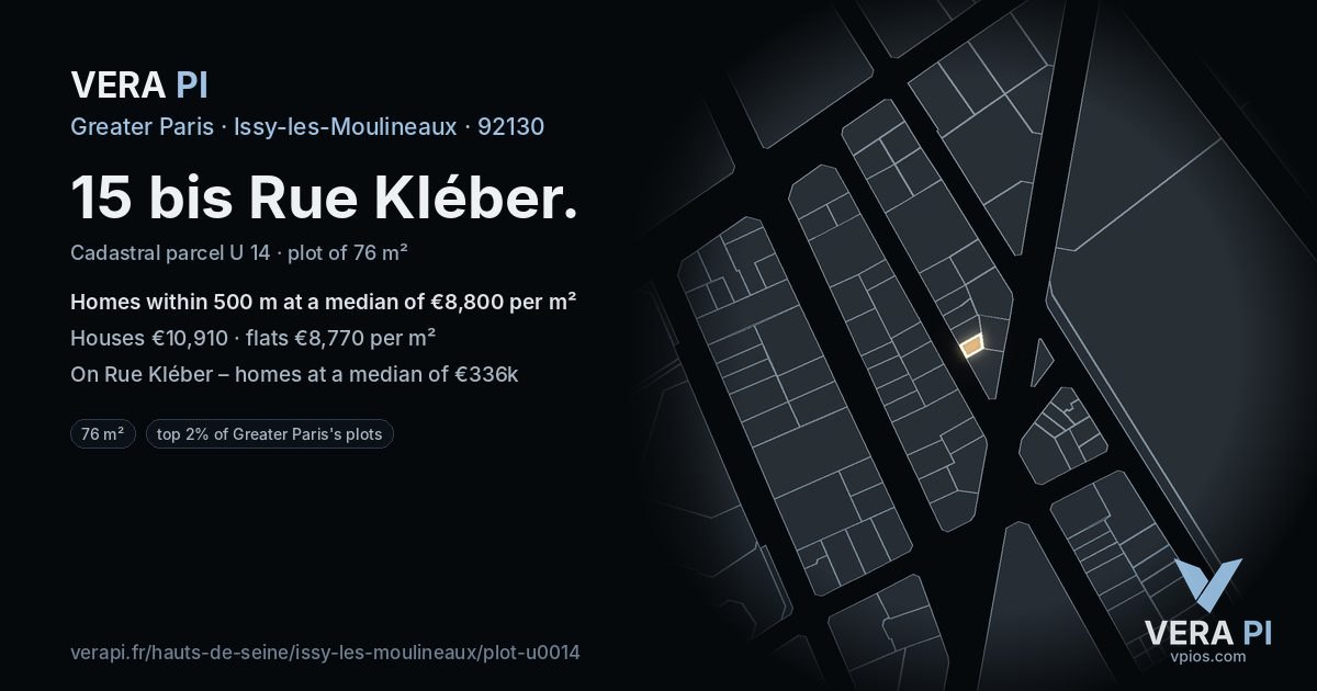 15 bis Rue Kléber, Issy-les-Moulineaux at night – the plot lit, the parcels around coloured by the prices near them