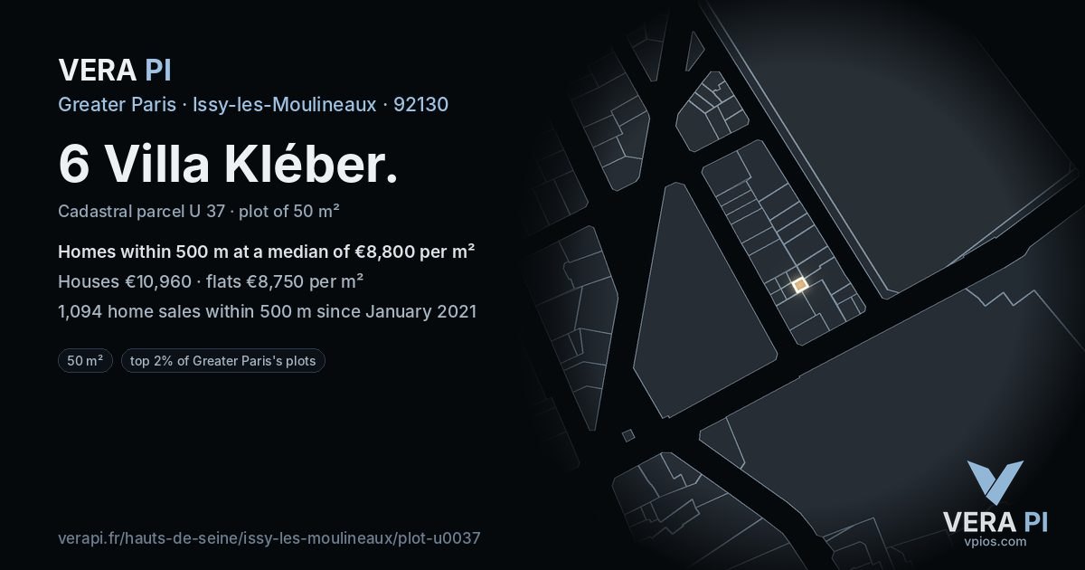 6 Villa Kléber, Issy-les-Moulineaux at night – the plot lit, the parcels around coloured by the prices near them