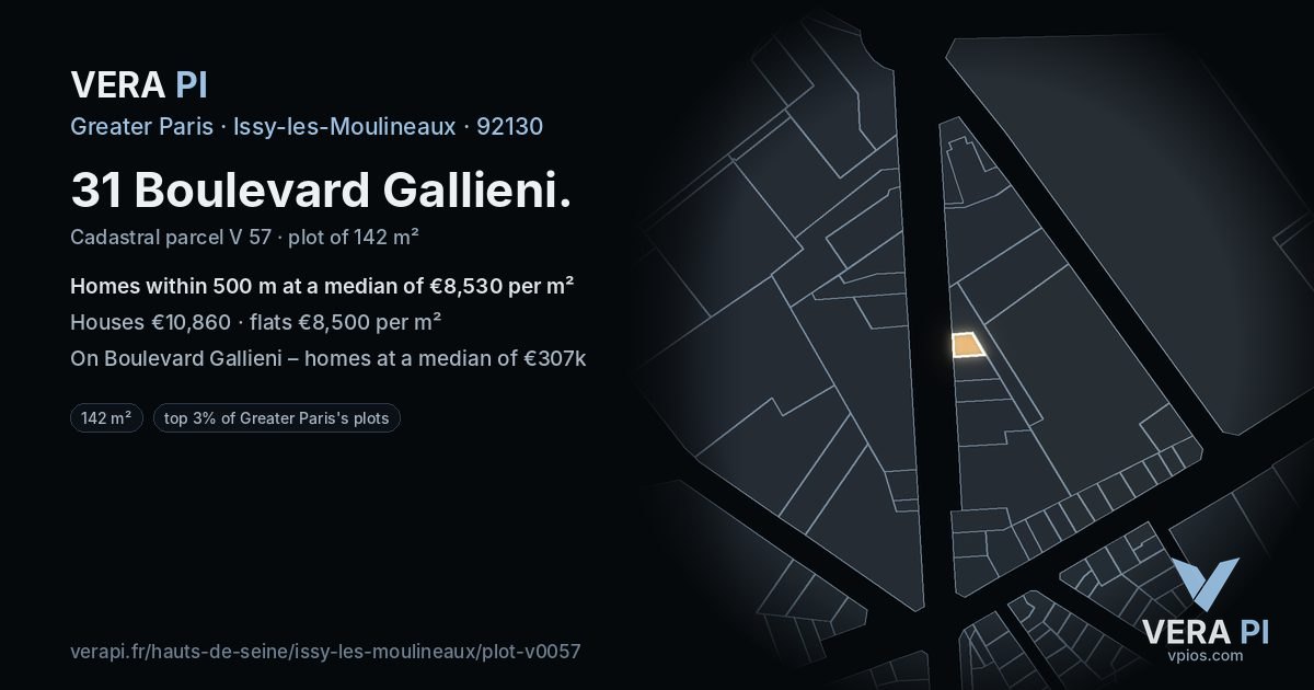 31 Boulevard Gallieni, Issy-les-Moulineaux at night – the plot lit, the parcels around coloured by the prices near them