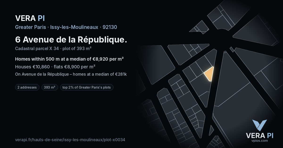 6 Avenue de la République, Issy-les-Moulineaux at night – the plot lit, the parcels around coloured by the prices near them