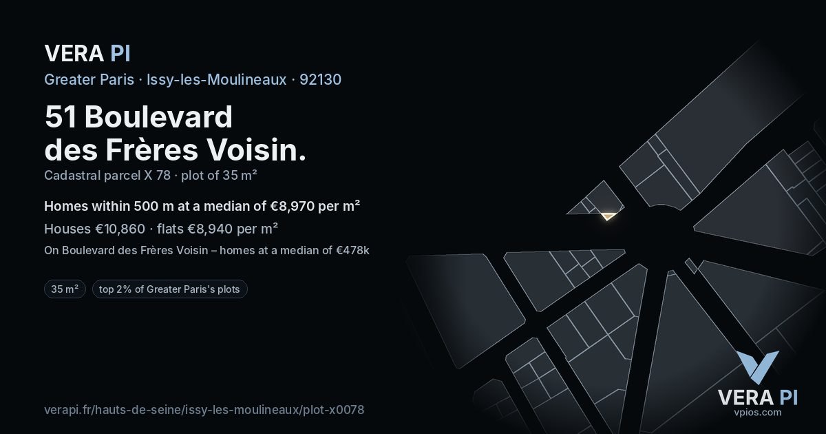 51 Boulevard des Frères Voisin, Issy-les-Moulineaux at night – the plot lit, the parcels around coloured by the prices near them