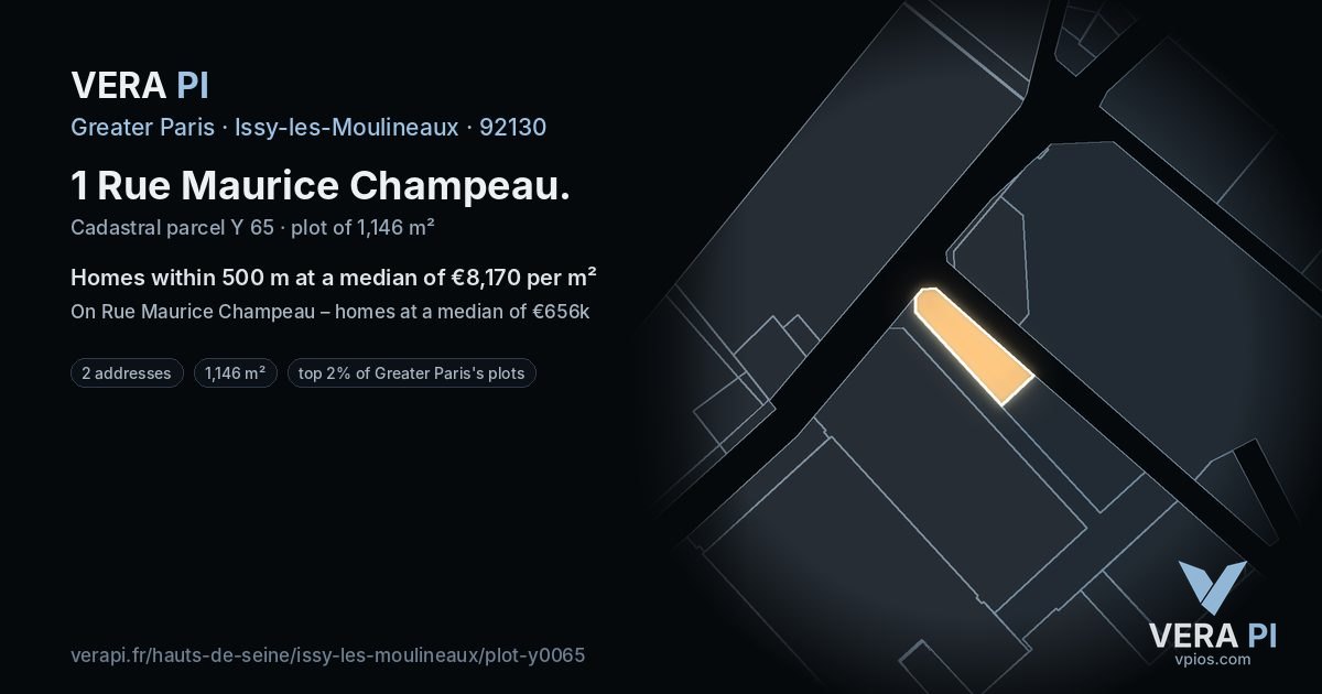 1 Rue Maurice Champeau, Issy-les-Moulineaux at night – the plot lit, the parcels around coloured by the prices near them