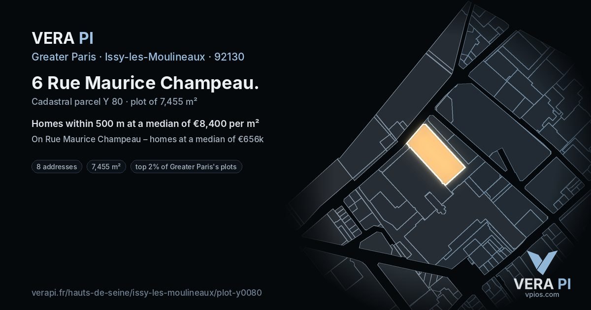 6 Rue Maurice Champeau, Issy-les-Moulineaux at night – the plot lit, the parcels around coloured by the prices near them