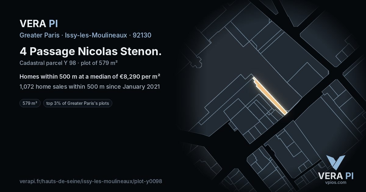 4 Passage Nicolas Stenon, Issy-les-Moulineaux at night – the plot lit, the parcels around coloured by the prices near them
