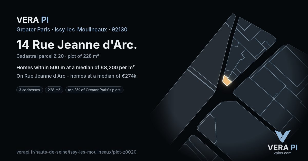 14 Rue Jeanne d'Arc, Issy-les-Moulineaux at night – the plot lit, the parcels around coloured by the prices near them
