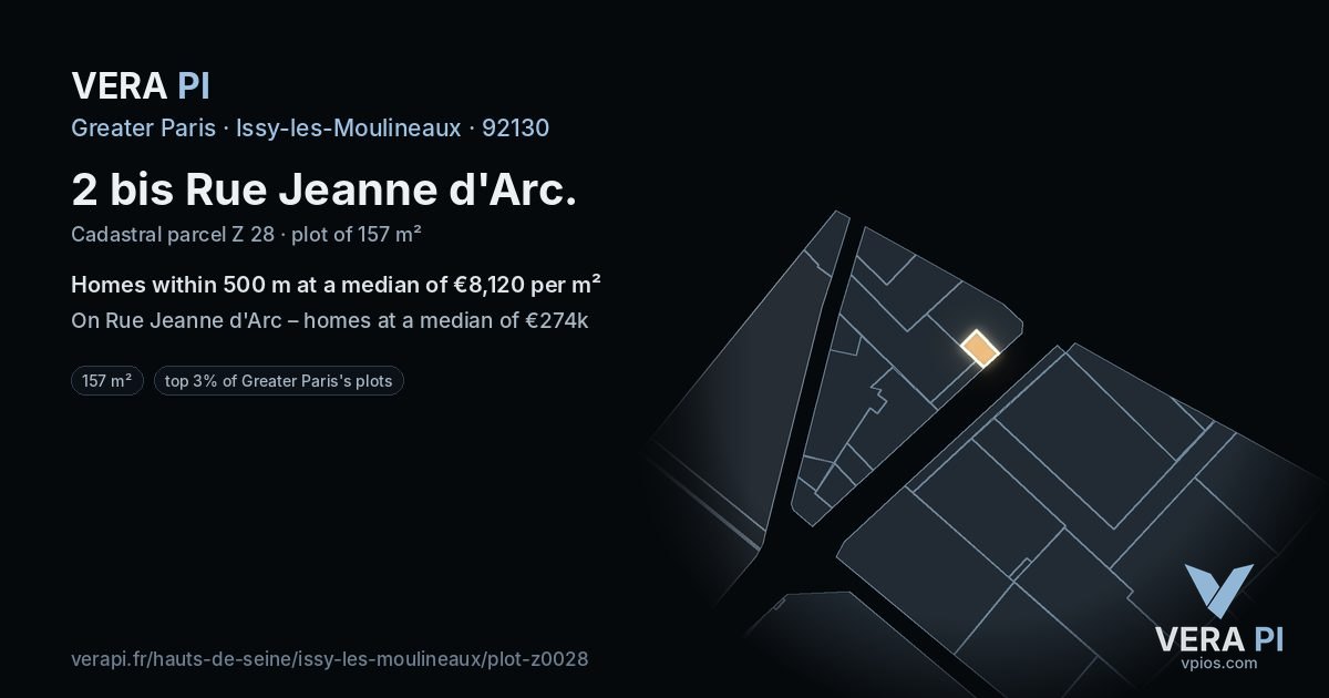 2 bis Rue Jeanne d'Arc, Issy-les-Moulineaux at night – the plot lit, the parcels around coloured by the prices near them