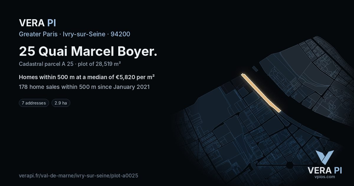 25 Quai Marcel Boyer, Ivry-sur-Seine at night – the plot lit, the parcels around coloured by the prices near them