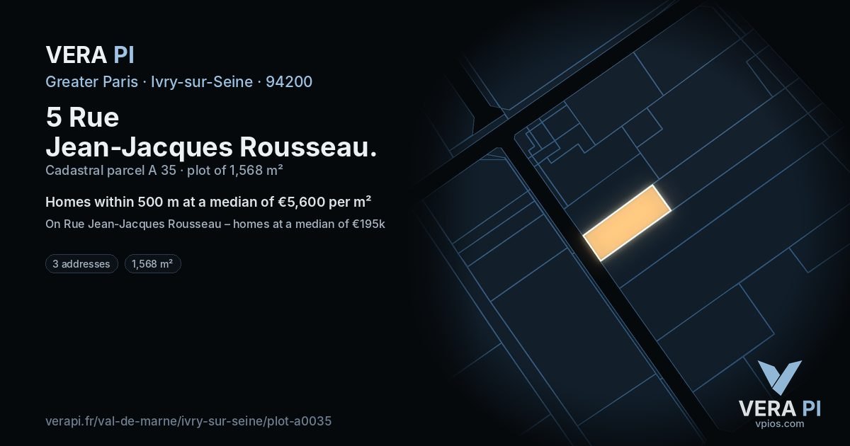 5 Rue Jean-Jacques Rousseau, Ivry-sur-Seine at night – the plot lit, the parcels around coloured by the prices near them