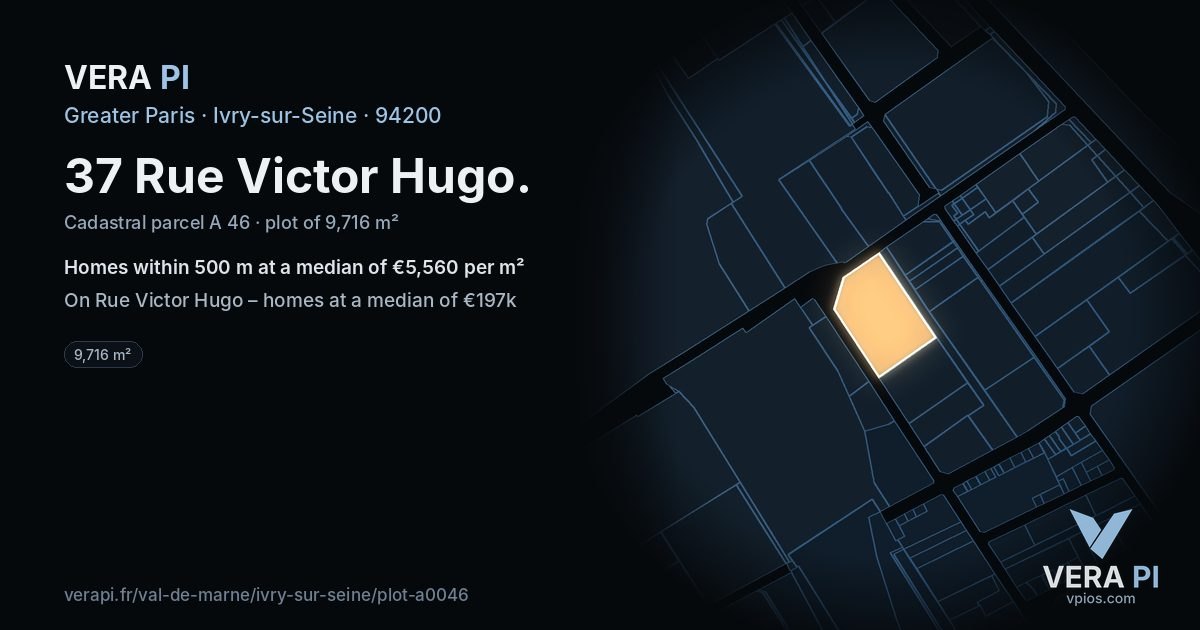 37 Rue Victor Hugo, Ivry-sur-Seine at night – the plot lit, the parcels around coloured by the prices near them