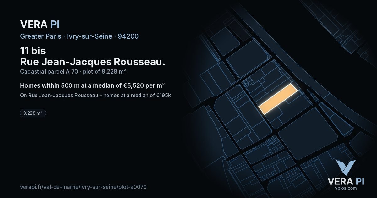 11 bis Rue Jean-Jacques Rousseau, Ivry-sur-Seine at night – the plot lit, the parcels around coloured by the prices near them