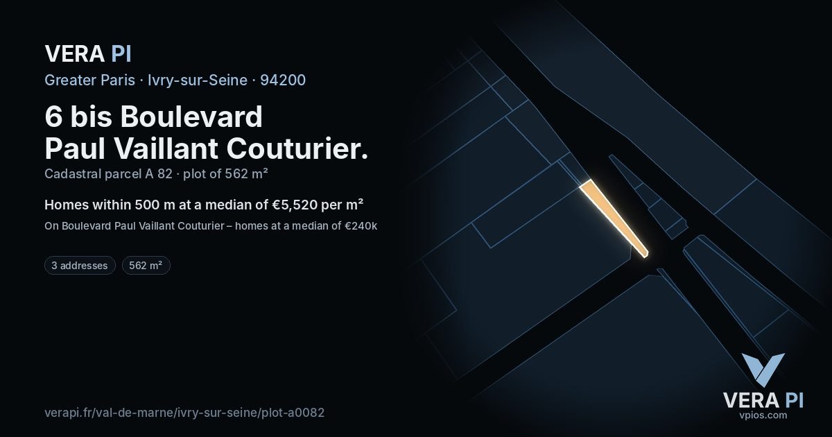 6 bis Boulevard Paul Vaillant Couturier, Ivry-sur-Seine at night – the plot lit, the parcels around coloured by the prices near them