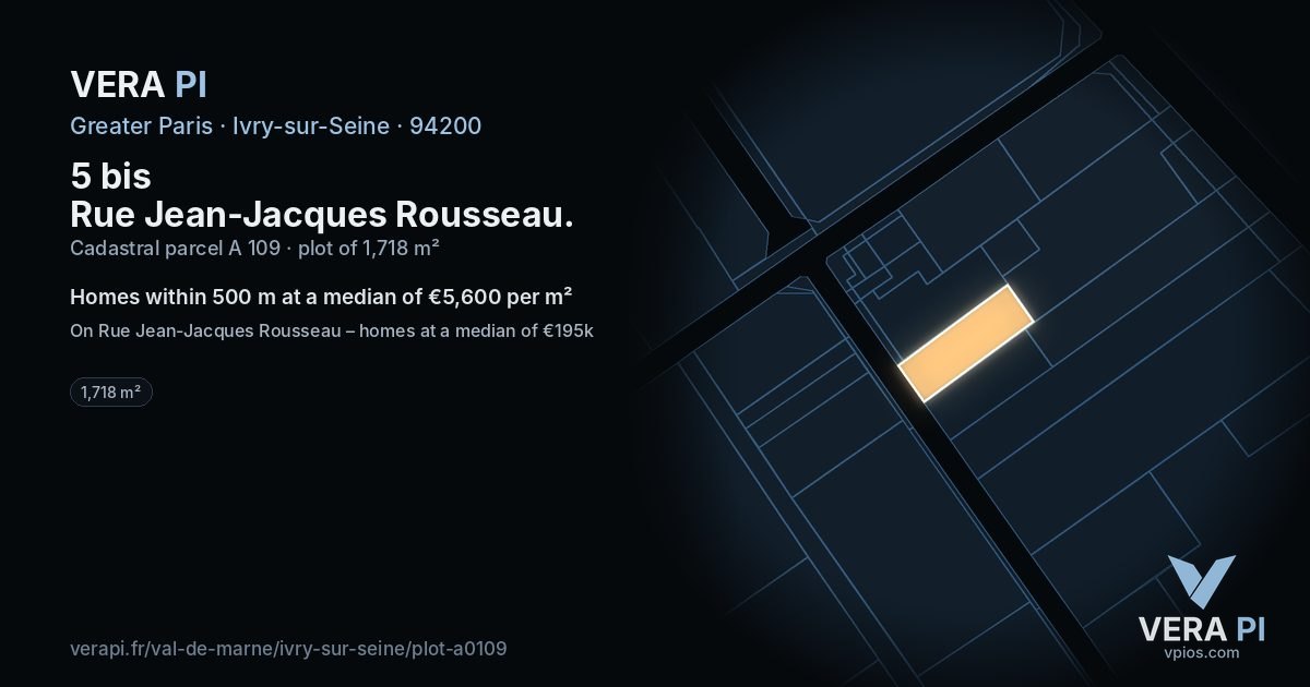 5 bis Rue Jean-Jacques Rousseau, Ivry-sur-Seine at night – the plot lit, the parcels around coloured by the prices near them