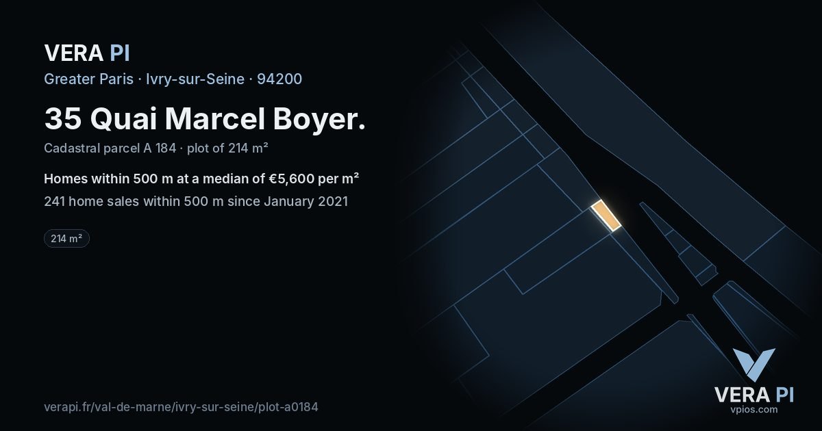 35 Quai Marcel Boyer, Ivry-sur-Seine at night – the plot lit, the parcels around coloured by the prices near them