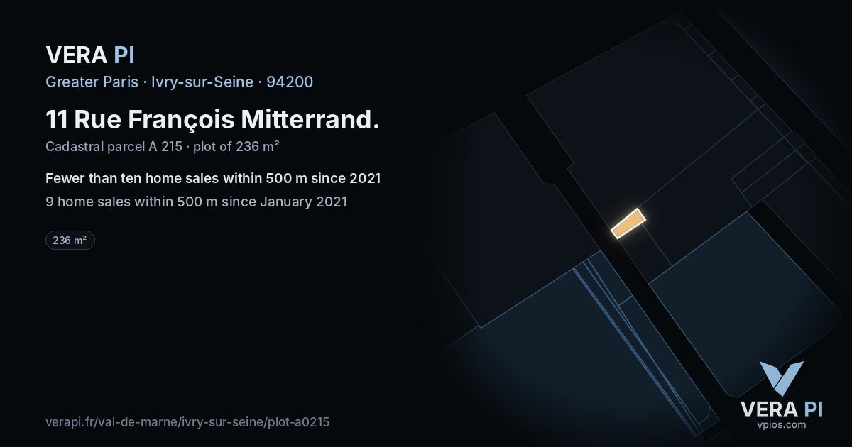 11 Rue François Mitterrand, Ivry-sur-Seine at night – the plot lit, the parcels around coloured by the prices near them