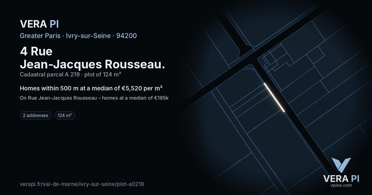 4 Rue Jean-Jacques Rousseau, Ivry-sur-Seine at night – the plot lit, the parcels around coloured by the prices near them