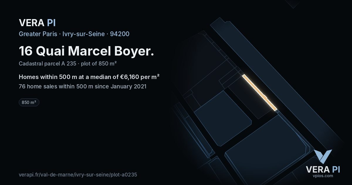 16 Quai Marcel Boyer, Ivry-sur-Seine at night – the plot lit, the parcels around coloured by the prices near them