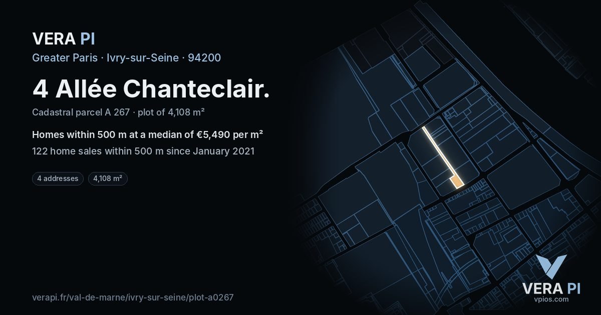 4 Allée Chanteclair, Ivry-sur-Seine at night – the plot lit, the parcels around coloured by the prices near them