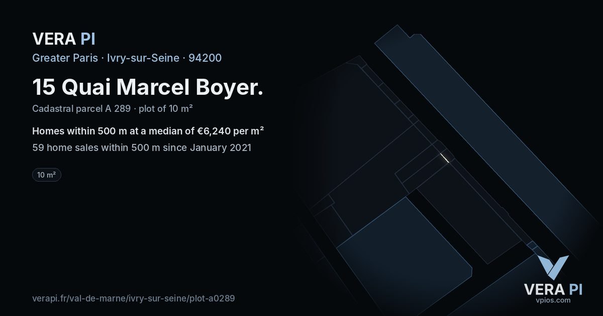 15 Quai Marcel Boyer, Ivry-sur-Seine at night – the plot lit, the parcels around coloured by the prices near them