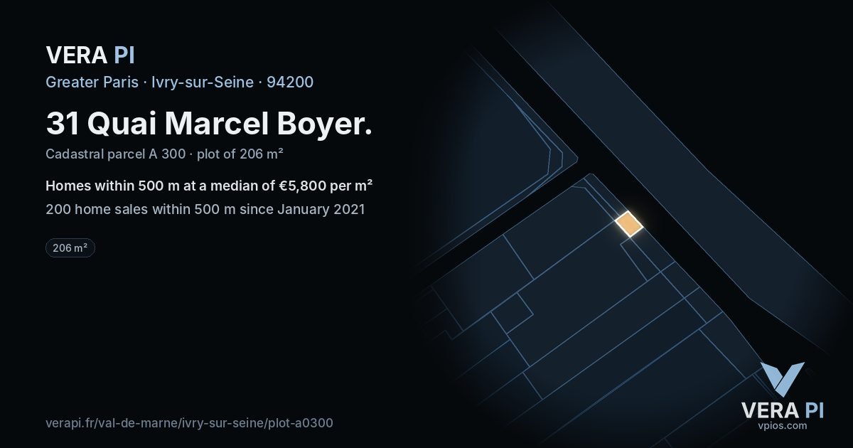 31 Quai Marcel Boyer, Ivry-sur-Seine at night – the plot lit, the parcels around coloured by the prices near them