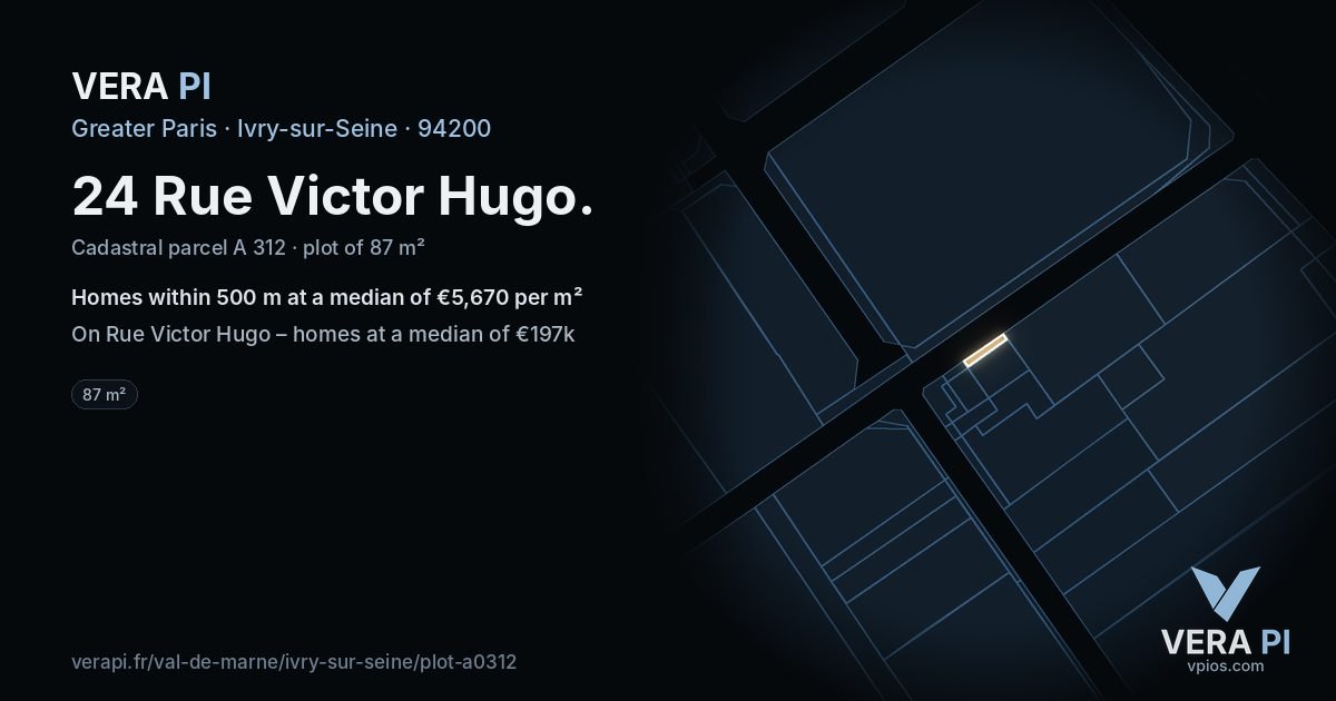 24 Rue Victor Hugo, Ivry-sur-Seine at night – the plot lit, the parcels around coloured by the prices near them