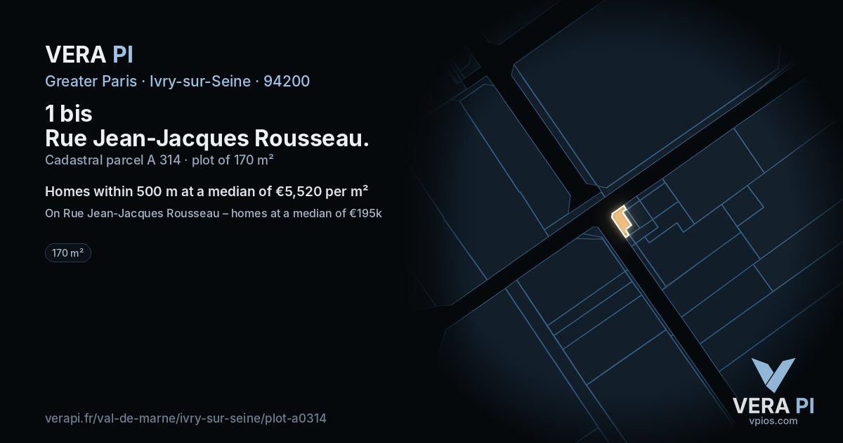 1 bis Rue Jean-Jacques Rousseau, Ivry-sur-Seine at night – the plot lit, the parcels around coloured by the prices near them