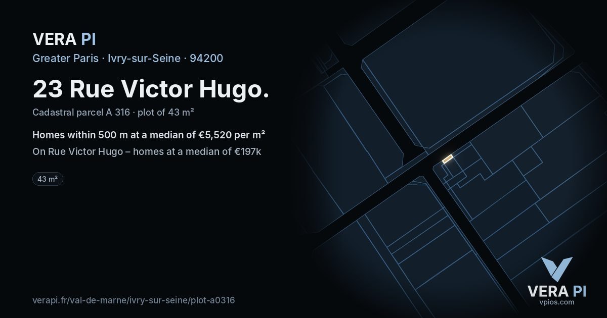 23 Rue Victor Hugo, Ivry-sur-Seine at night – the plot lit, the parcels around coloured by the prices near them