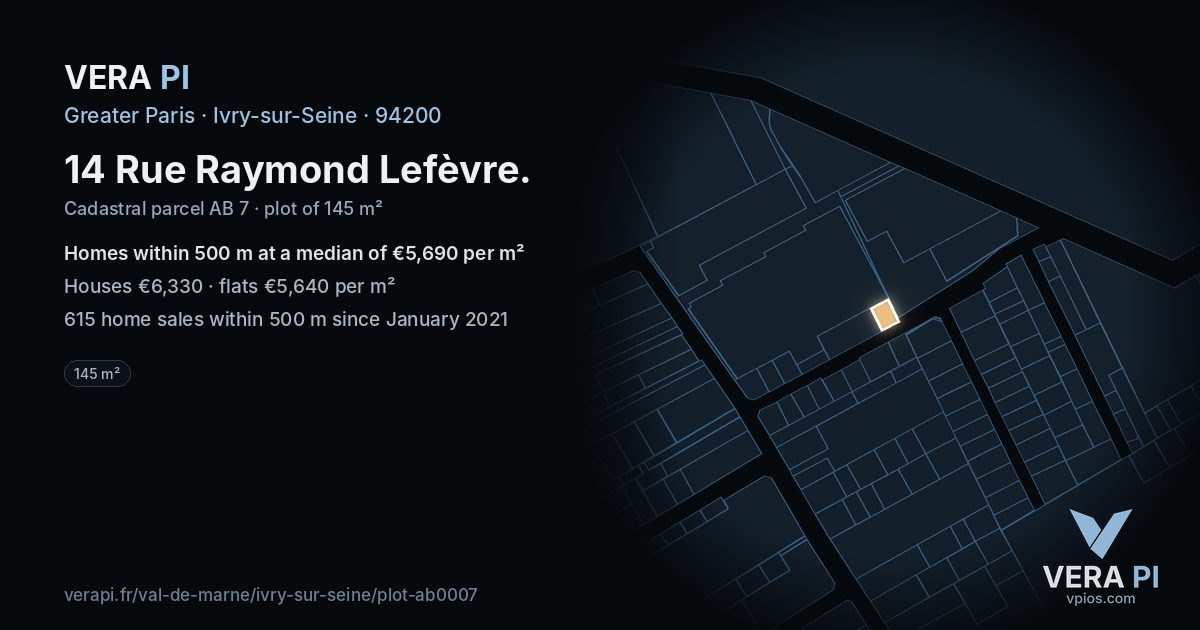 14 Rue Raymond Lefèvre, Ivry-sur-Seine at night – the plot lit, the parcels around coloured by the prices near them
