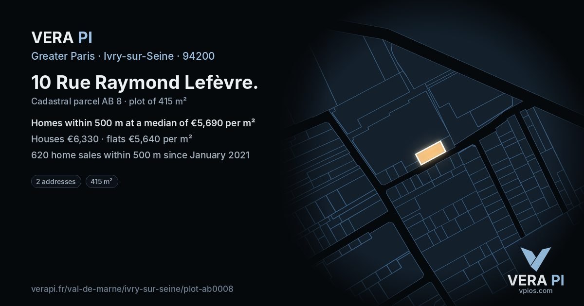 10 Rue Raymond Lefèvre, Ivry-sur-Seine at night – the plot lit, the parcels around coloured by the prices near them
