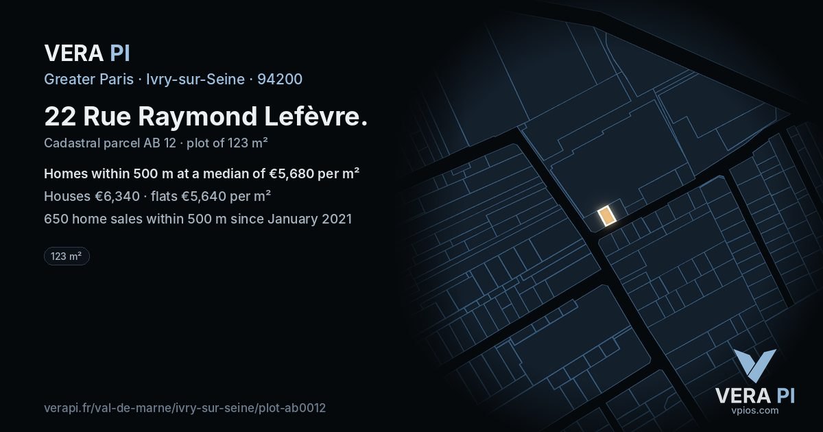 22 Rue Raymond Lefèvre, Ivry-sur-Seine at night – the plot lit, the parcels around coloured by the prices near them