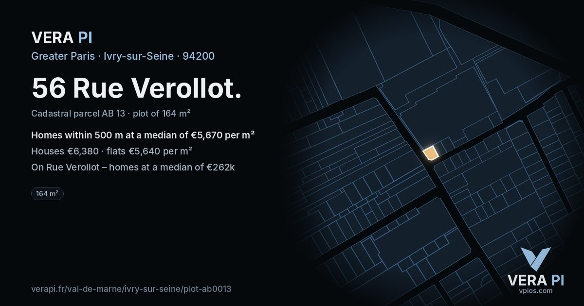 56 Rue Verollot, Ivry-sur-Seine at night – the plot lit, the parcels around coloured by the prices near them
