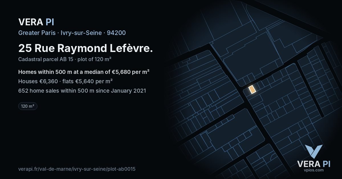 25 Rue Raymond Lefèvre, Ivry-sur-Seine at night – the plot lit, the parcels around coloured by the prices near them