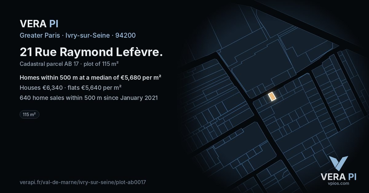 21 Rue Raymond Lefèvre, Ivry-sur-Seine at night – the plot lit, the parcels around coloured by the prices near them