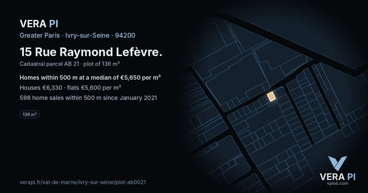 15 Rue Raymond Lefèvre, Ivry-sur-Seine at night – the plot lit, the parcels around coloured by the prices near them