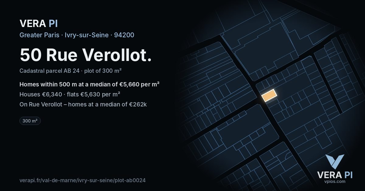 50 Rue Verollot, Ivry-sur-Seine at night – the plot lit, the parcels around coloured by the prices near them
